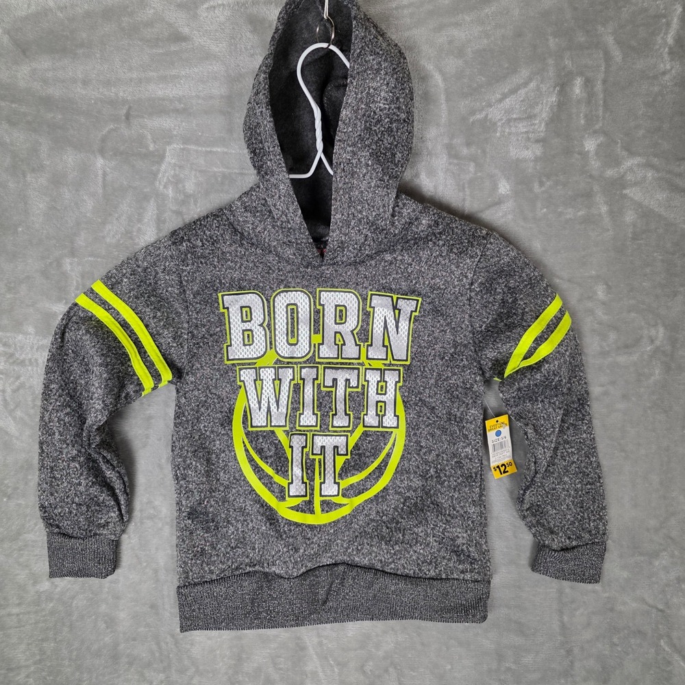 Mad Game Boys Gray Basketball Hoodie Size 5 6 Born With‎ It Neon Yellow Stripes